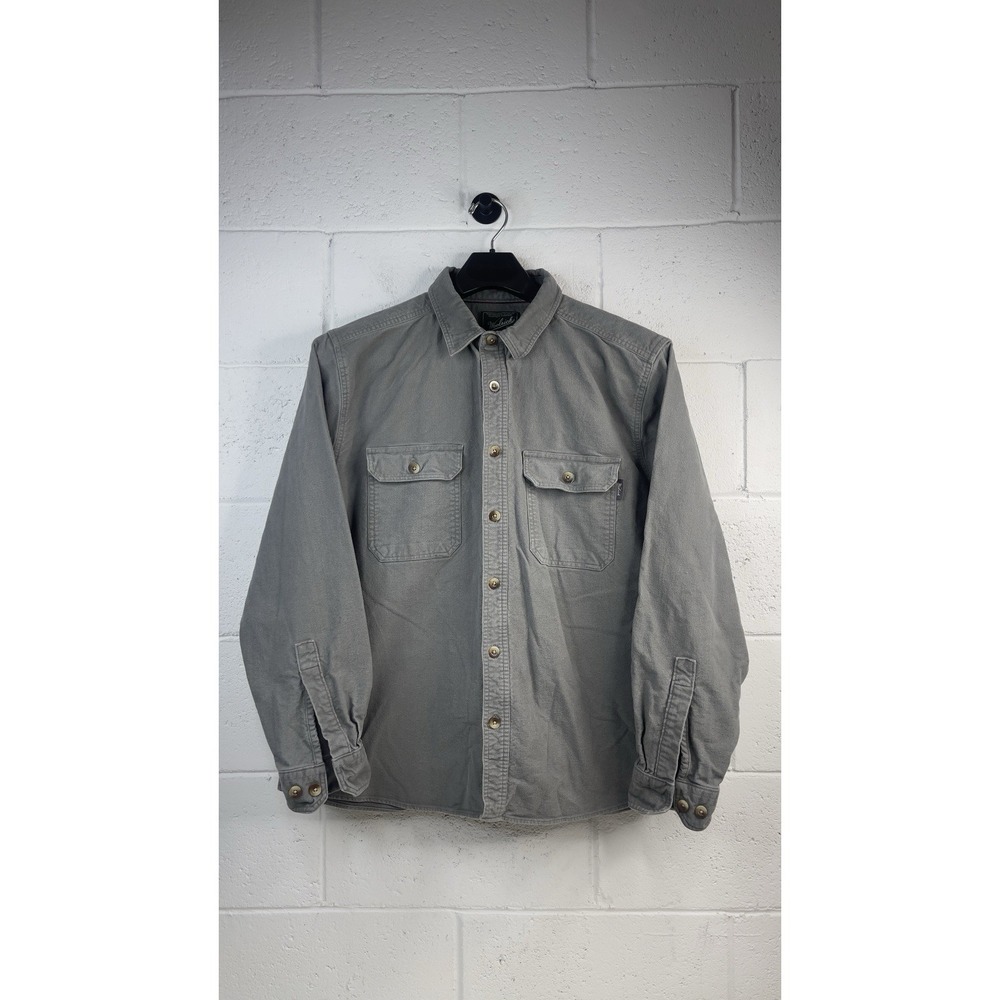 WOOLRICH Shirt Mens XL Flannel Button Up Shacket Gray Pockets Grunge Outdoor